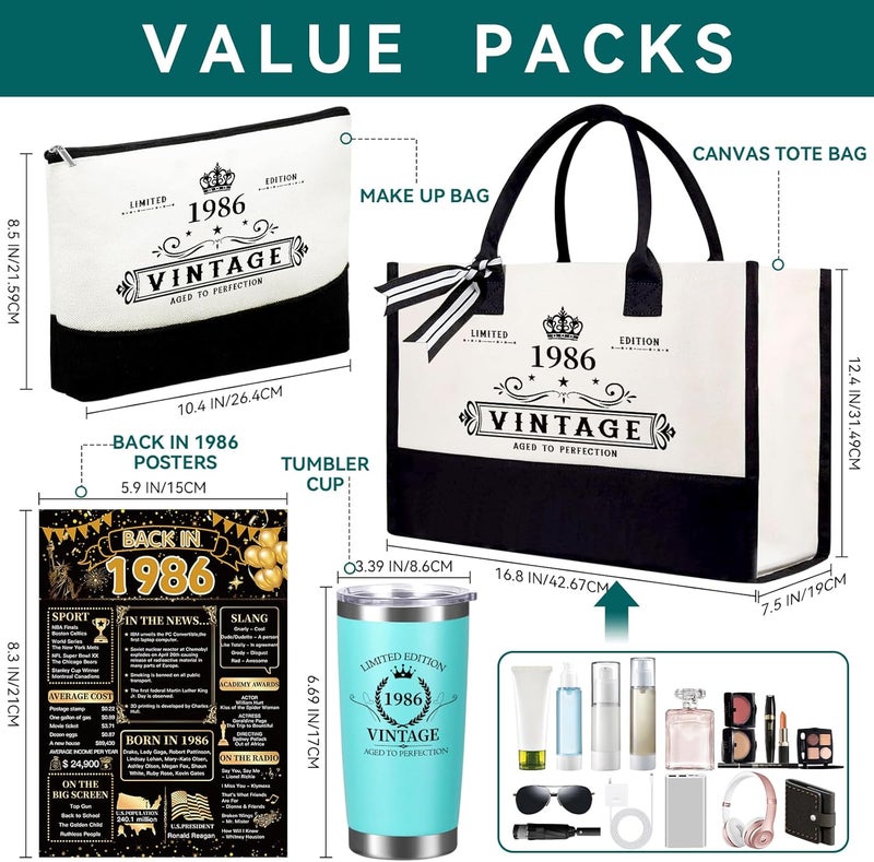 TrophyToast 40th Birthday Gifts for Women Her- 4 pcs, Turning 40 Year Old Gifts, Birthday Decorations Canvas Beach Tote Bag & Makeup Bag, Unique Happy 40th Present for Her Mom Wife Friends - Image 2